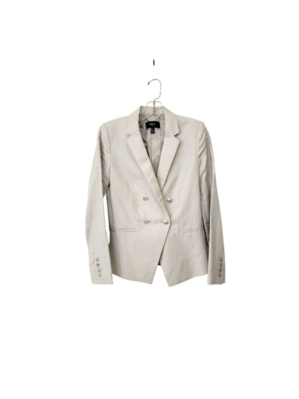 MNG Suit Beige Double Breasted Blazer Women's XS Cotton Linen Blend